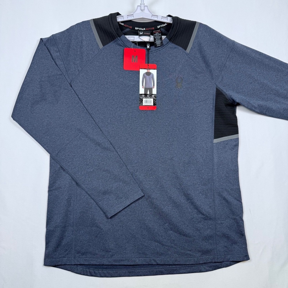 Spyder Active Men's Long Sleeve Shirt Medium Navy Heather Moisture Wicking NWT